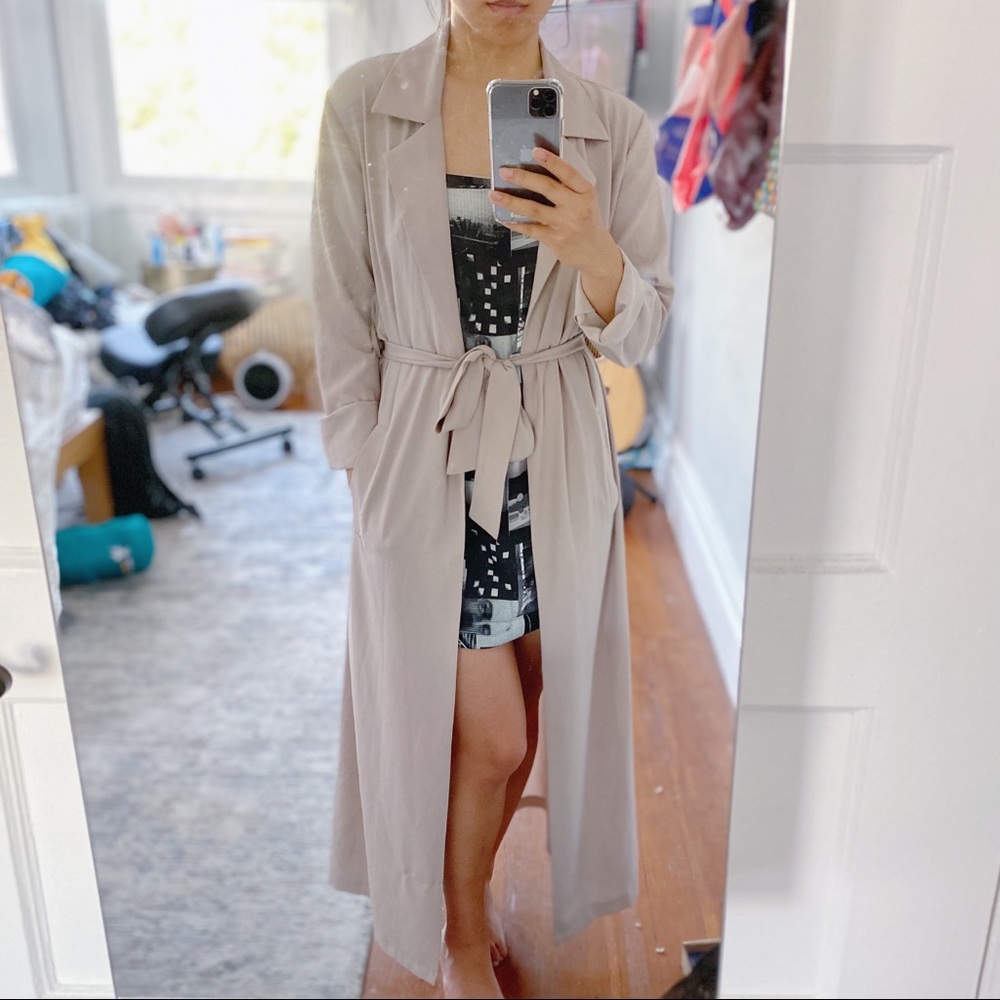 Guess Chiffon Longline Beige Trench Coat